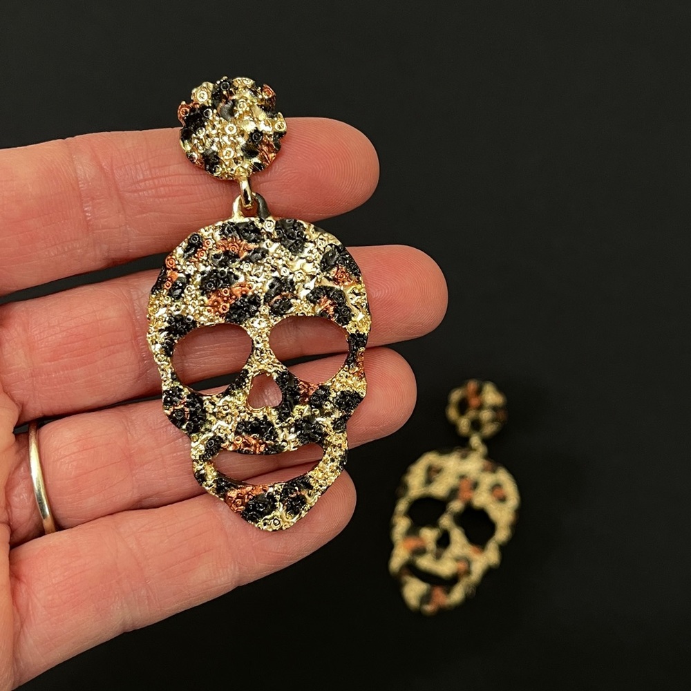 Leopard Print Skull Earrings